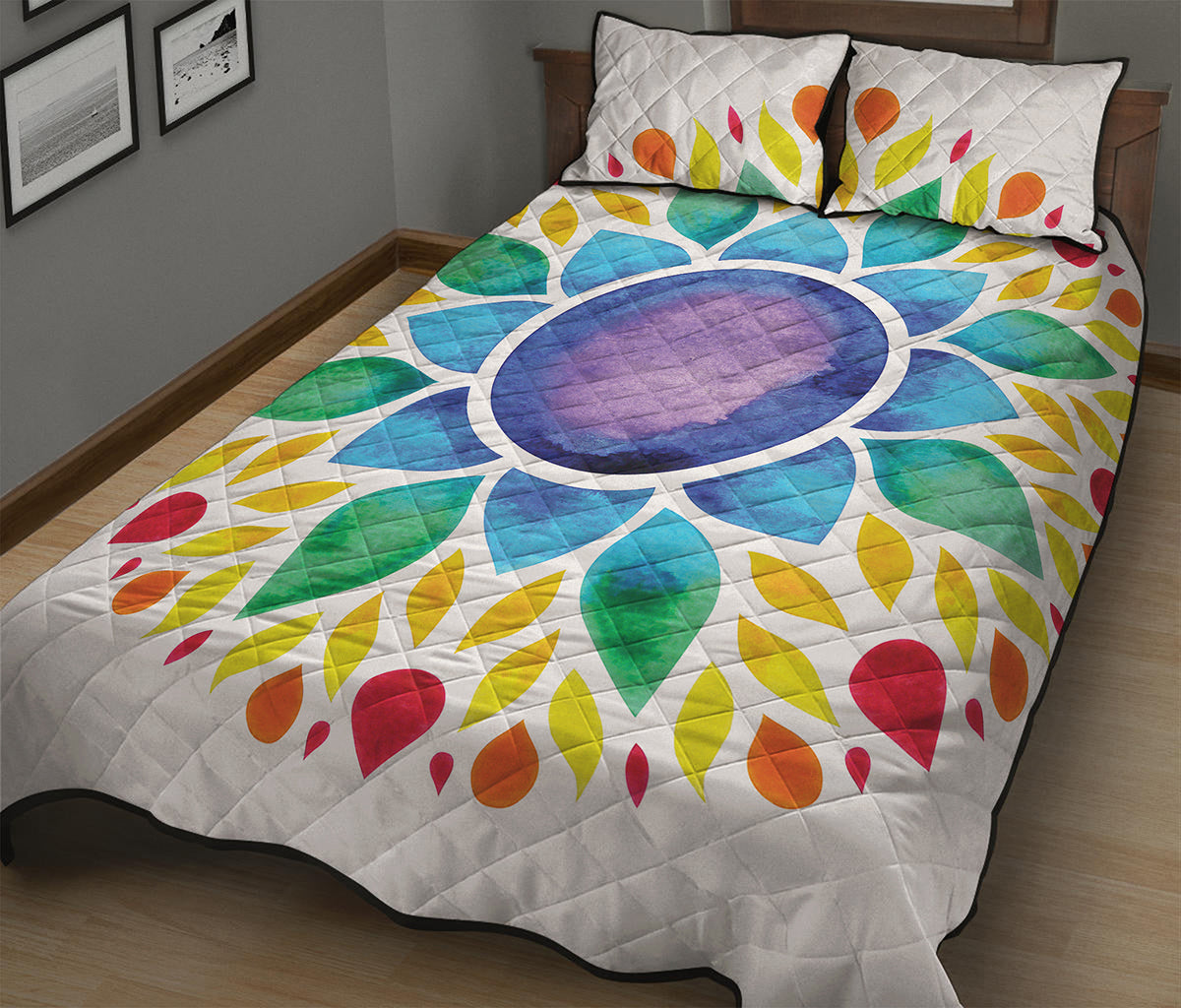 Reiki Chakra Flower Print Quilt Bed Set
