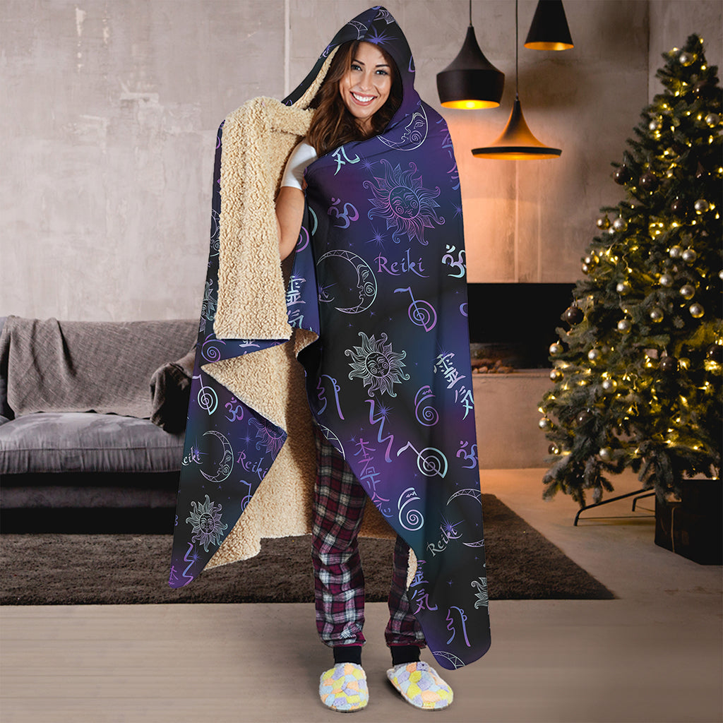 Reiki Energy Pattern Print Hooded Blanket