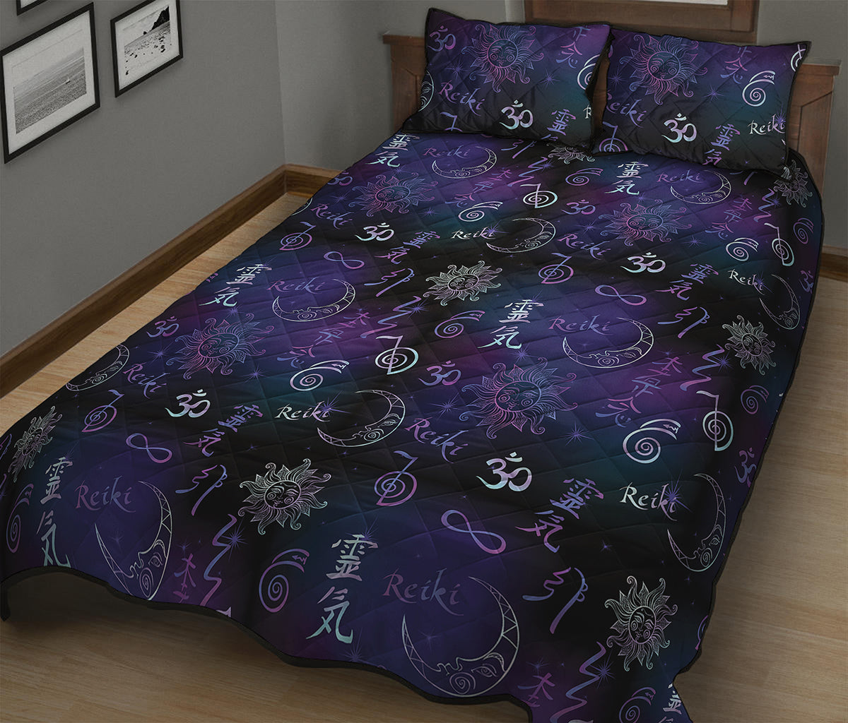 Reiki Energy Pattern Print Quilt Bed Set