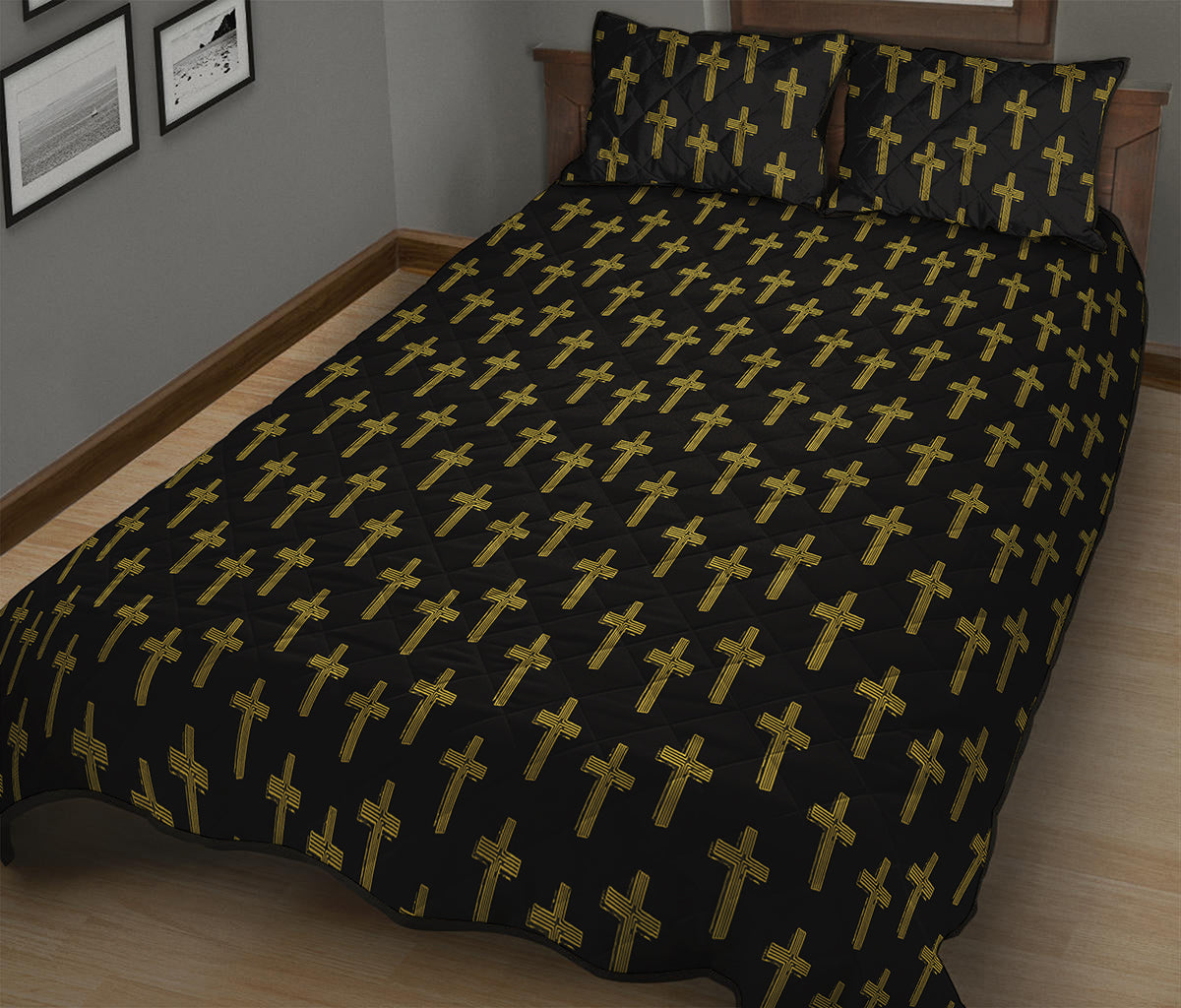 Religious Cross Pattern Print Quilt Bed Set