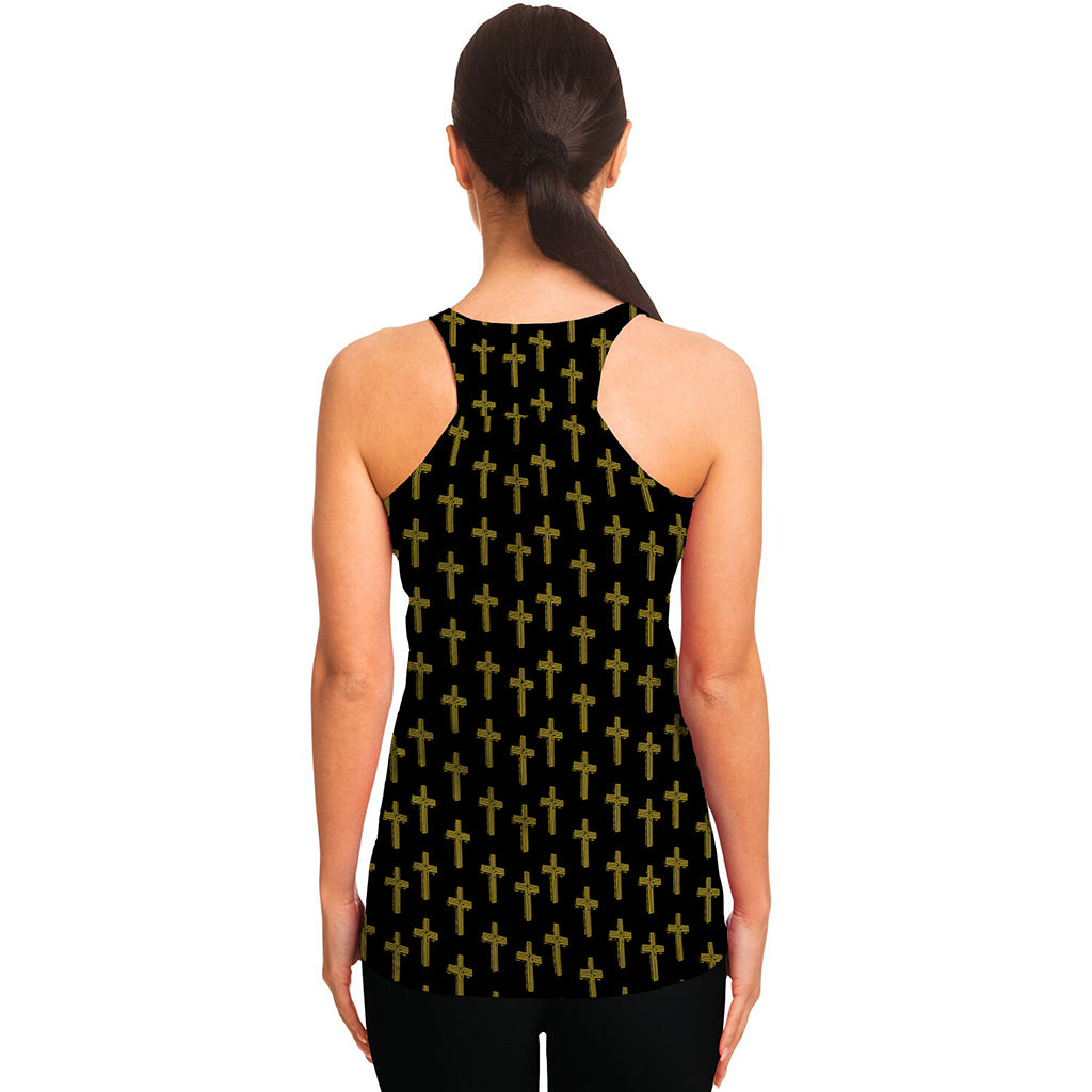 Religious Cross Pattern Print Women's Racerback Tank Top