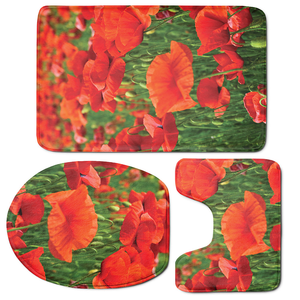 Remembrance Day Poppy Print 3 Piece Bath Mat Set