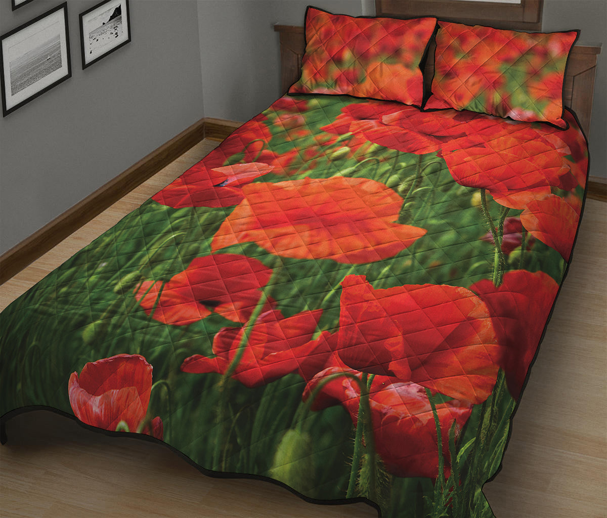 Remembrance Day Poppy Print Quilt Bed Set