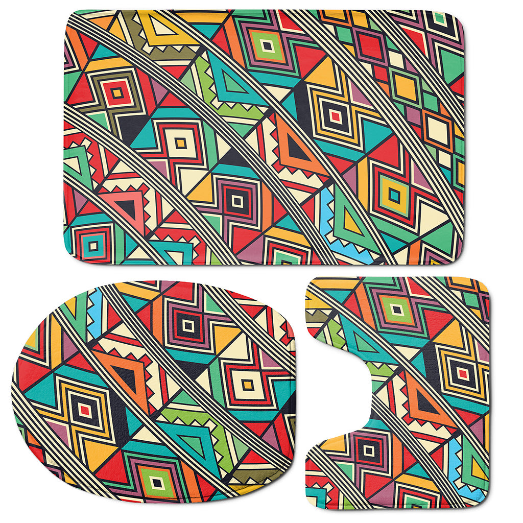 Retro African Ethnic Tribal Print 3 Piece Bath Mat Set