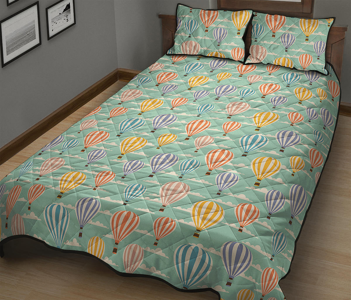 Retro Air Balloon Pattern Print Quilt Bed Set