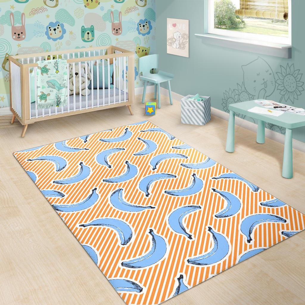 Retro Blue Banana Pattern Print Area Rug GearFrost