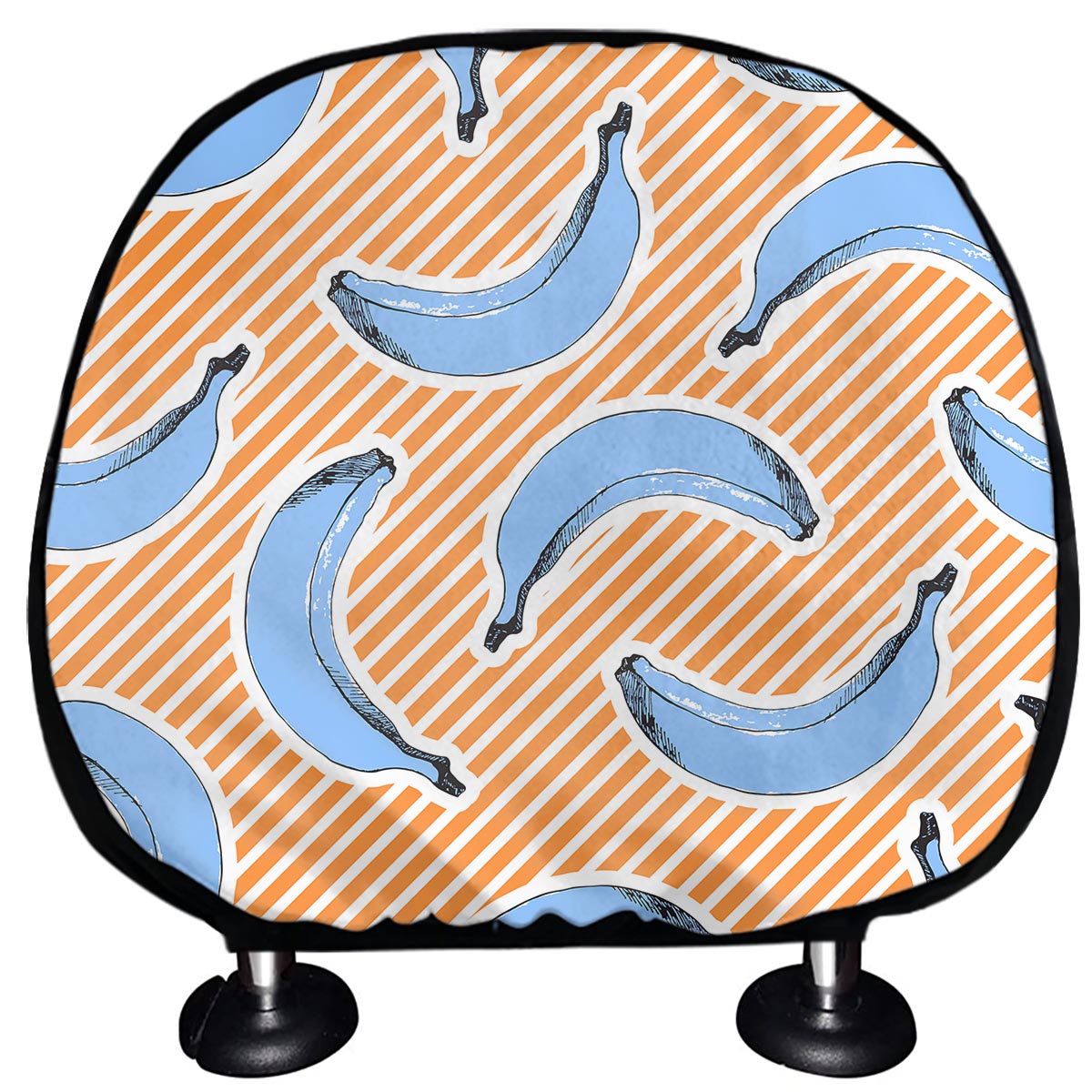 Retro Blue Banana Pattern Print Car Headrest Covers