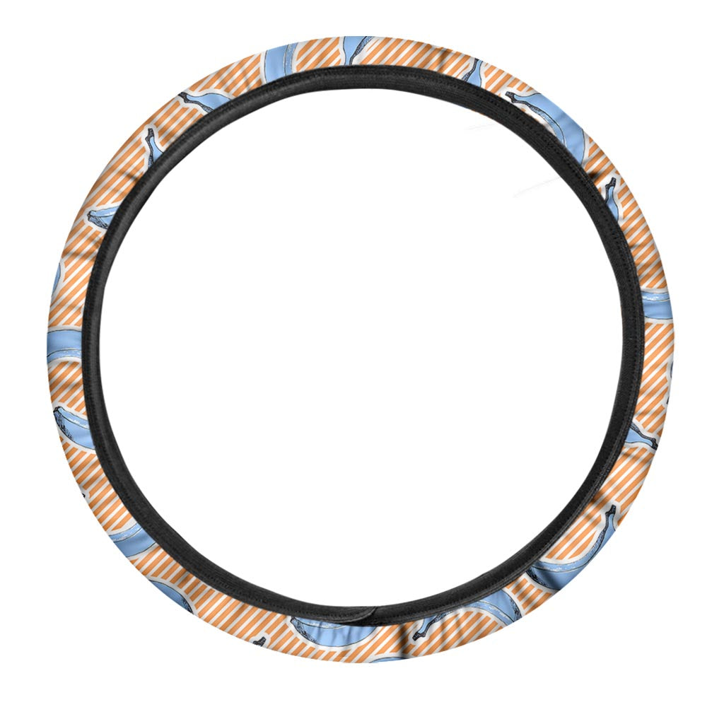 Retro Blue Banana Pattern Print Car Steering Wheel Cover