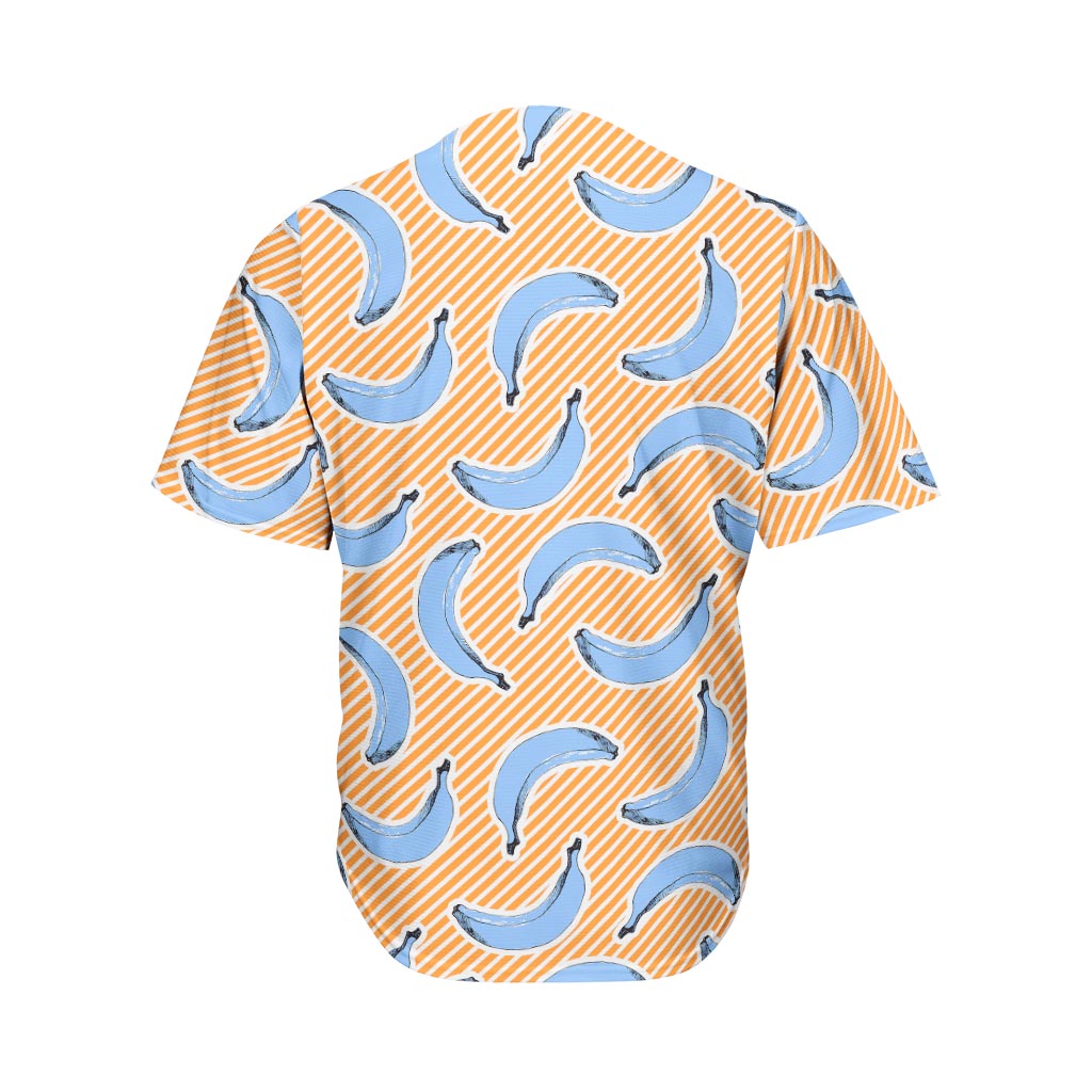Retro Blue Banana Pattern Print Men's Baseball Jersey