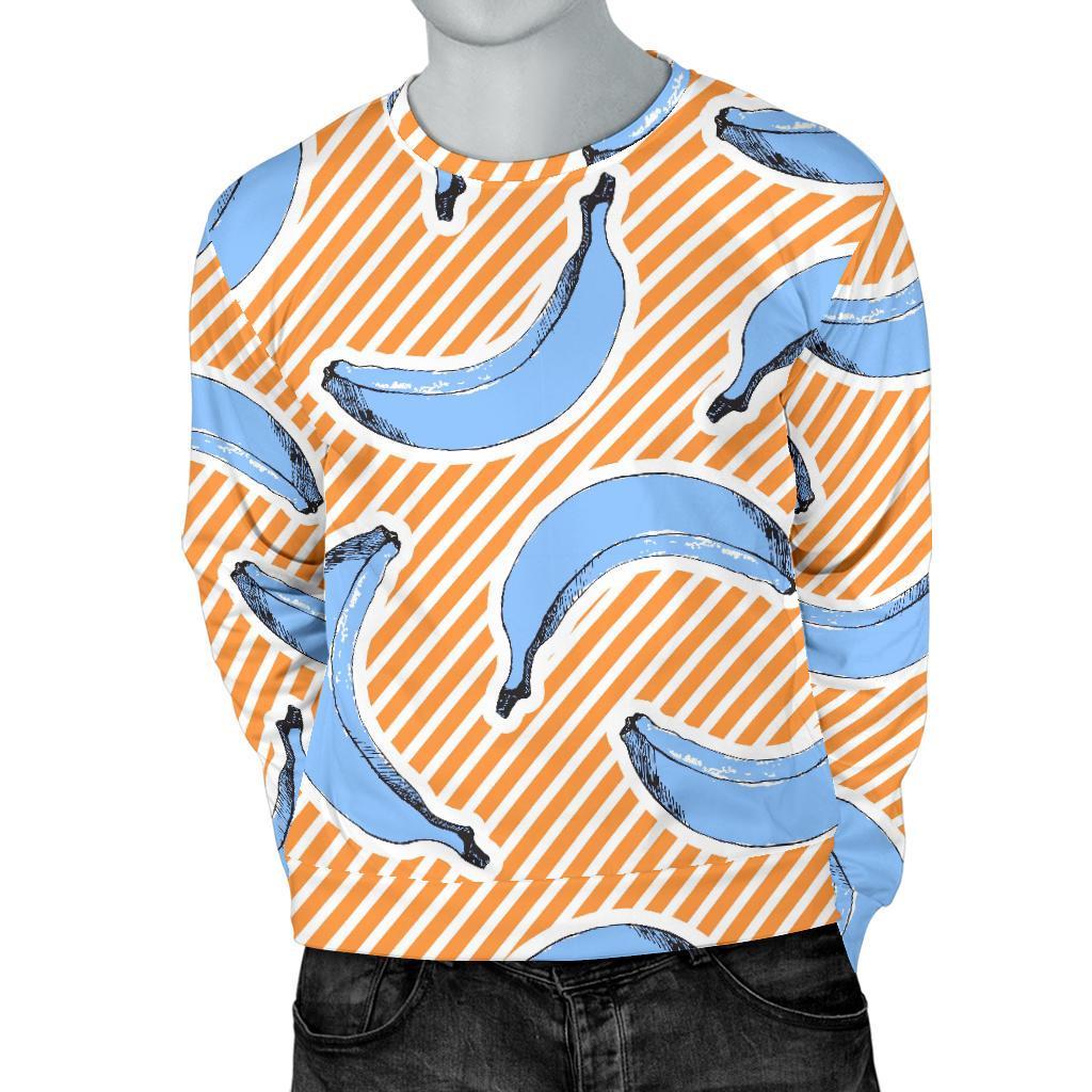 Retro Blue Banana Pattern Print Men's Crewneck Sweatshirt GearFrost