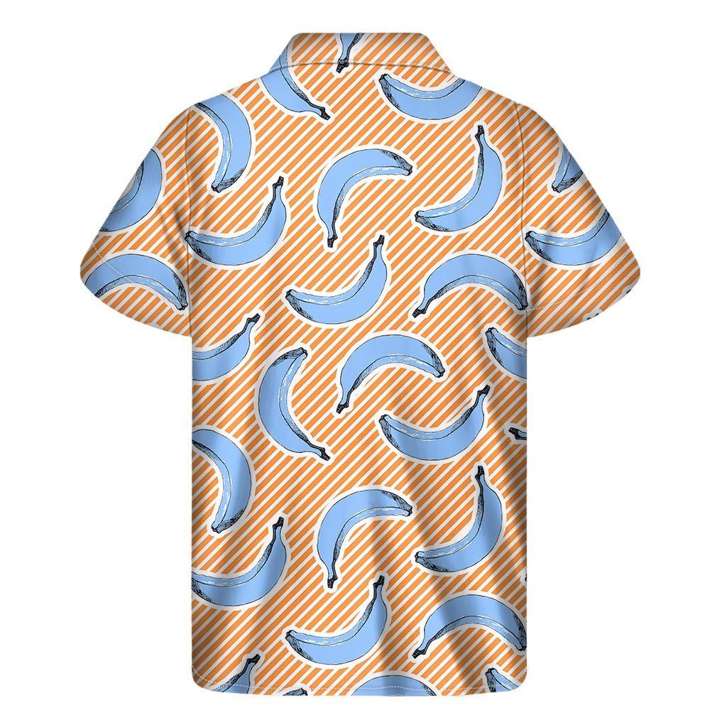 Retro Blue Banana Pattern Print Men's Short Sleeve Shirt
