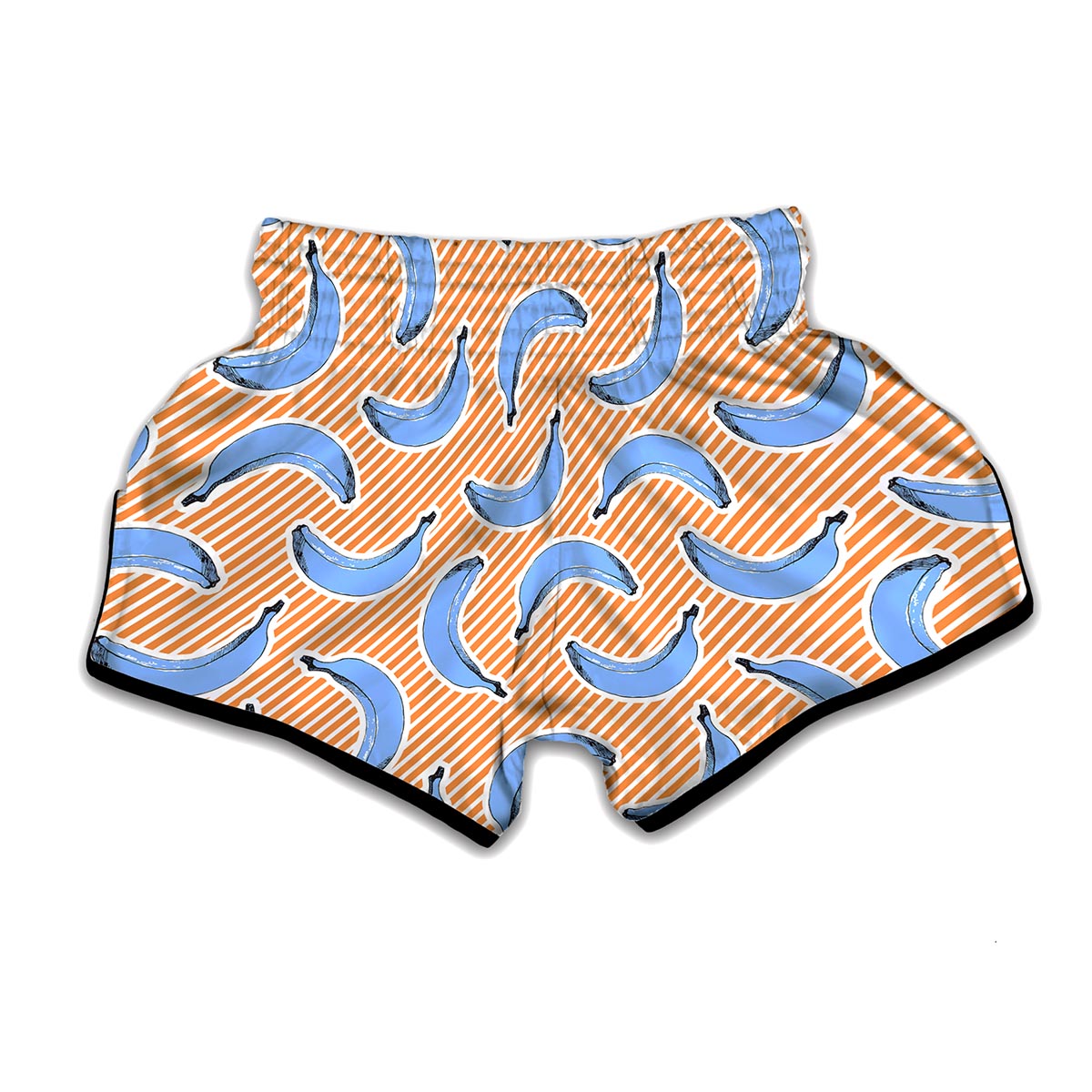 Retro Blue Banana Pattern Print Muay Thai Boxing Shorts