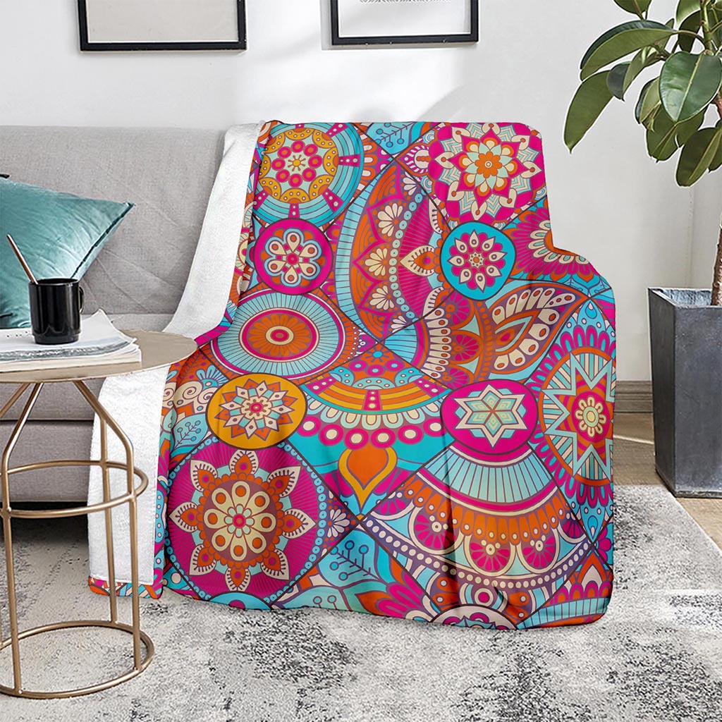 Retro Bohemian Mandala Pattern Print Blanket