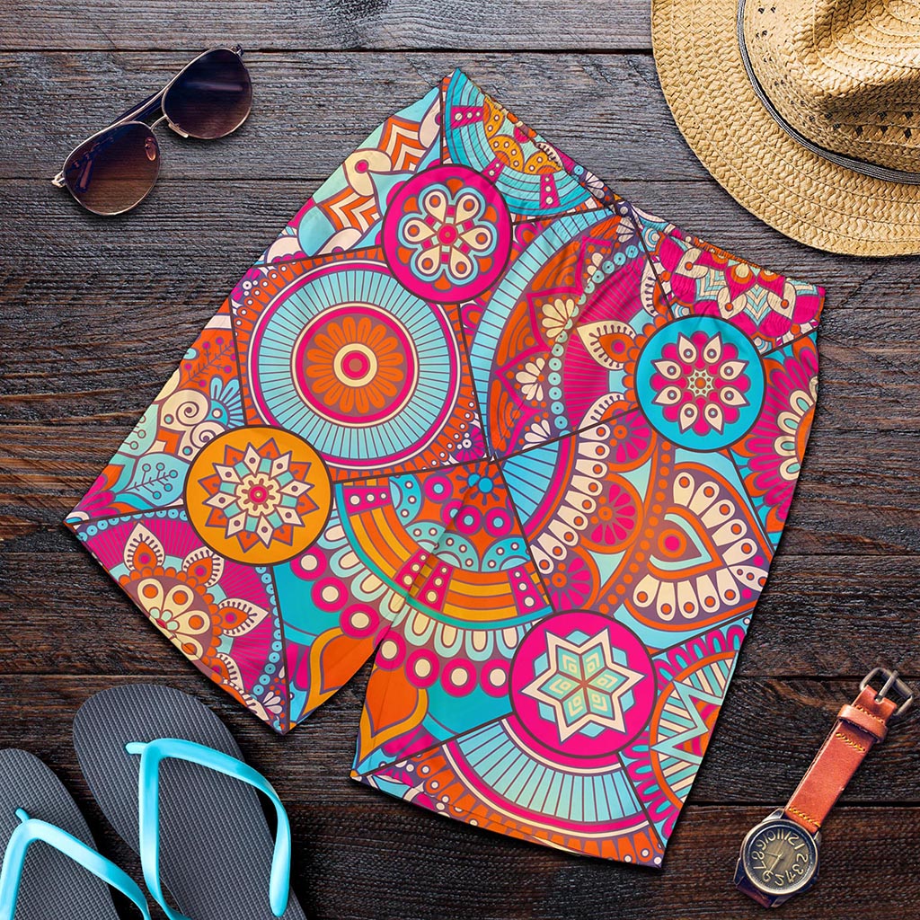 Retro Bohemian Mandala Pattern Print Men's Shorts