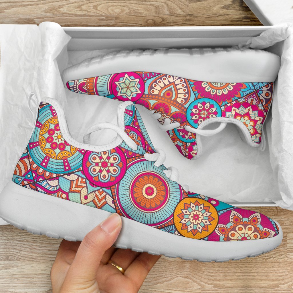 Retro Bohemian Mandala Pattern Print Mesh Knit Shoes GearFrost