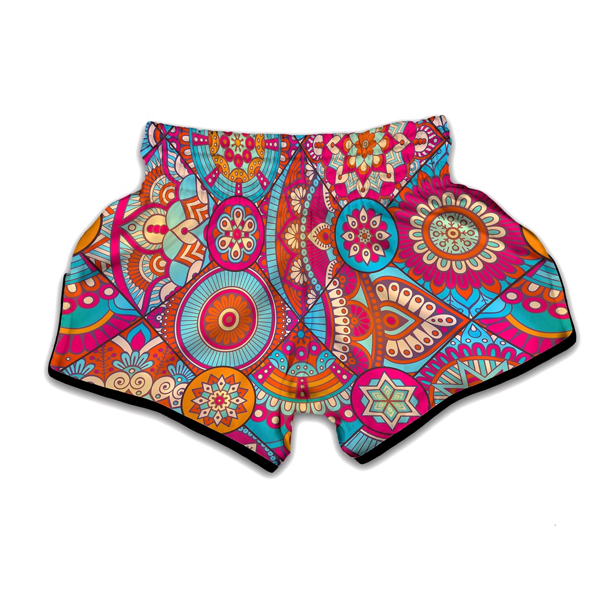 Retro Bohemian Mandala Pattern Print Muay Thai Boxing Shorts