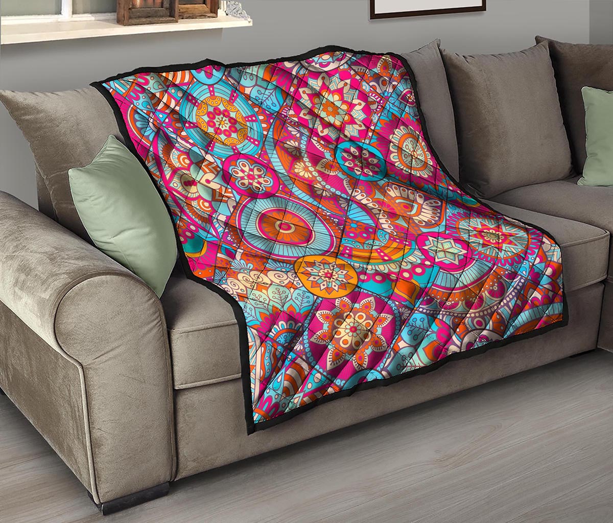 Retro Bohemian Mandala Pattern Print Quilt
