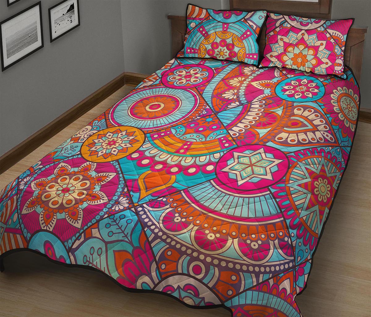 Retro Bohemian Mandala Pattern Print Quilt Bed Set