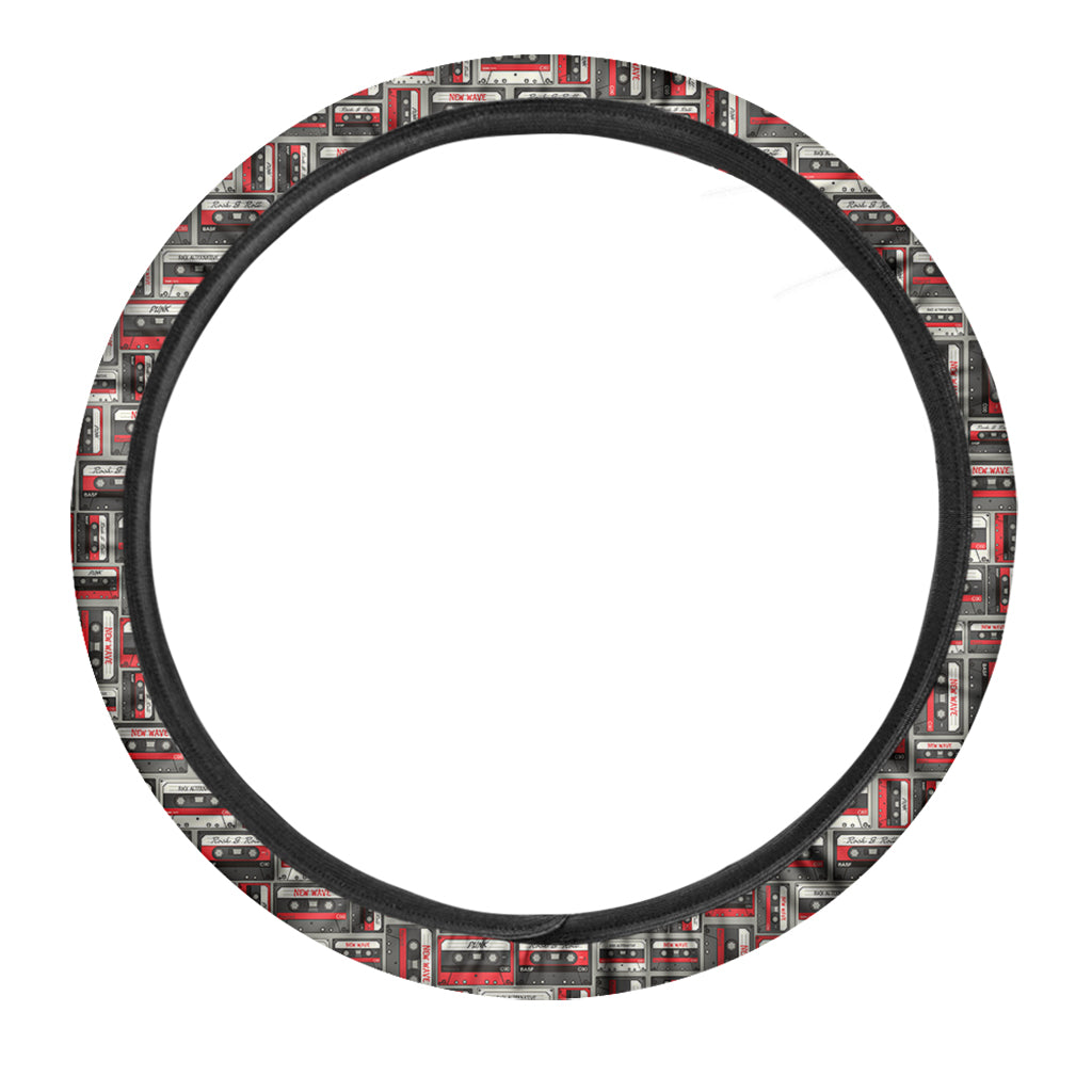 Retro Cassette Tape Pattern Print Car Steering Wheel Cover