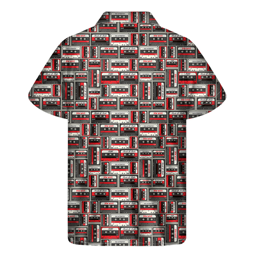 Retro Cassette Tape Pattern Print Men's Short Sleeve Shirt