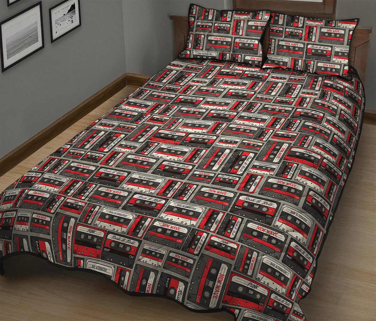 Retro Cassette Tape Pattern Print Quilt Bed Set