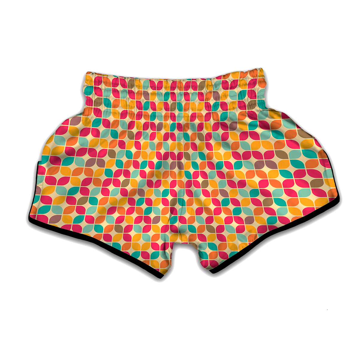 Retro Geometric Rounded Square Print Muay Thai Boxing Shorts