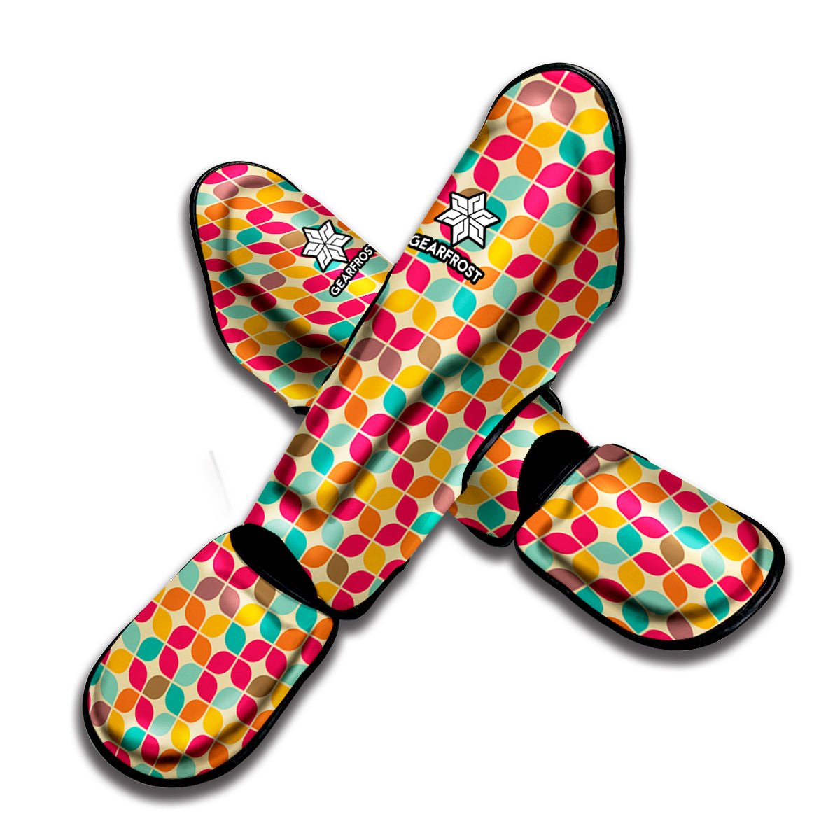 Retro Geometric Rounded Square Print Muay Thai Shin Guard