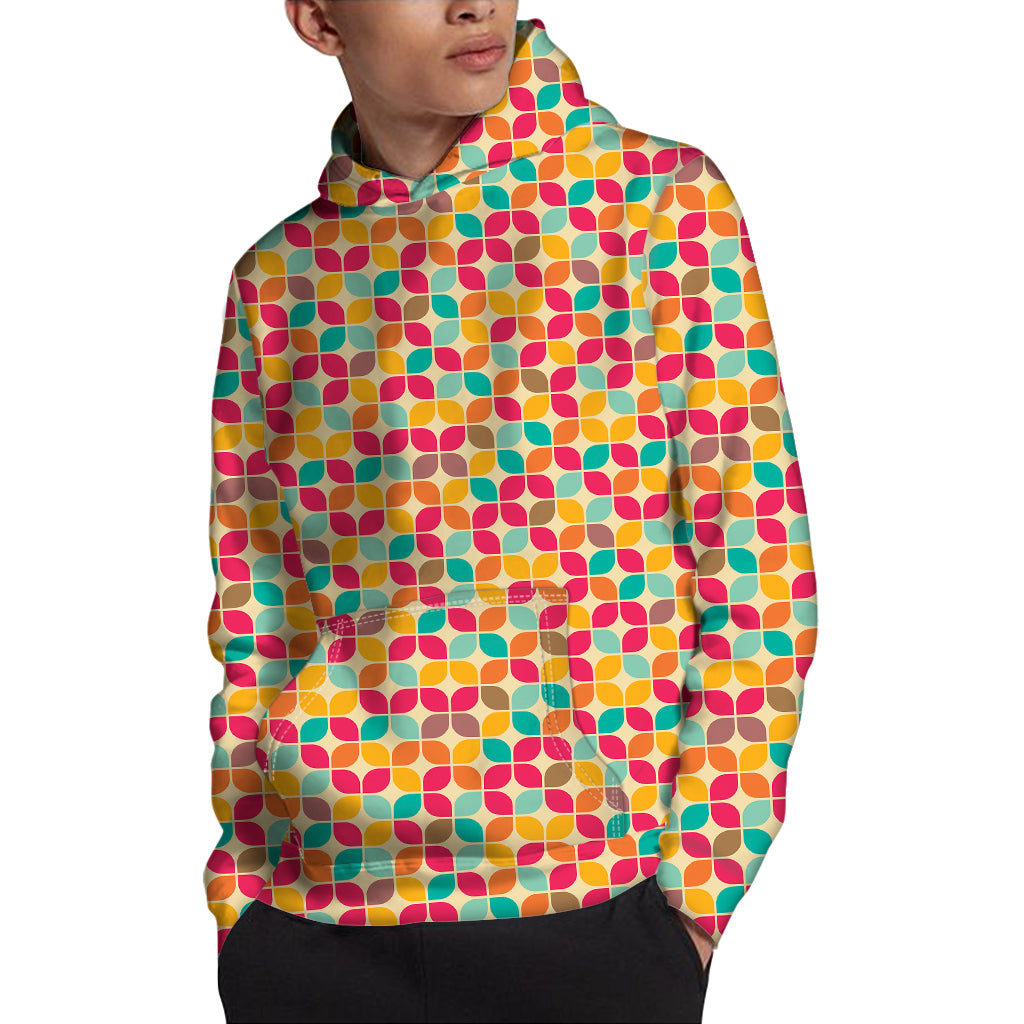 Retro Geometric Rounded Square Print Pullover Hoodie