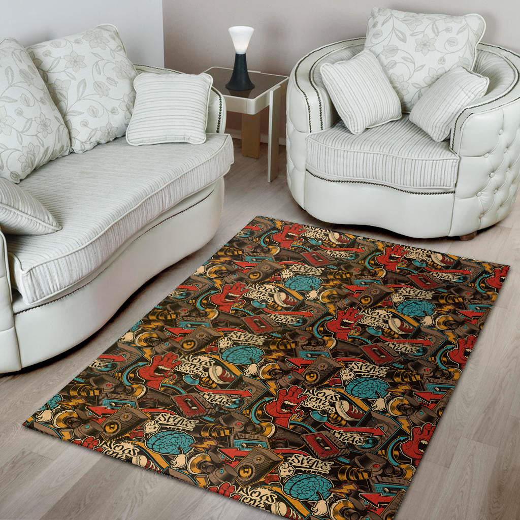 Retro Graffiti Pattern Print Area Rug