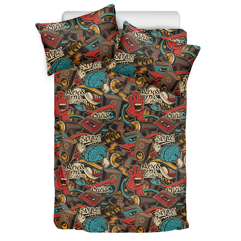 Retro Graffiti Pattern Print Duvet Cover Bedding Set