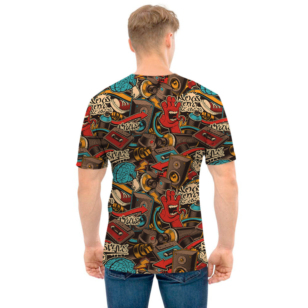 Retro Graffiti Pattern Print Men's T-Shirt
