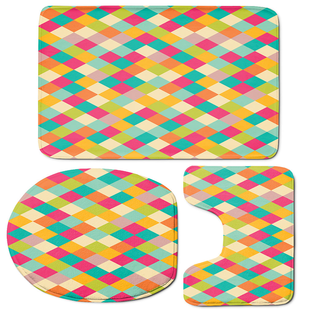 Retro Harlequin Pattern Print 3 Piece Bath Mat Set