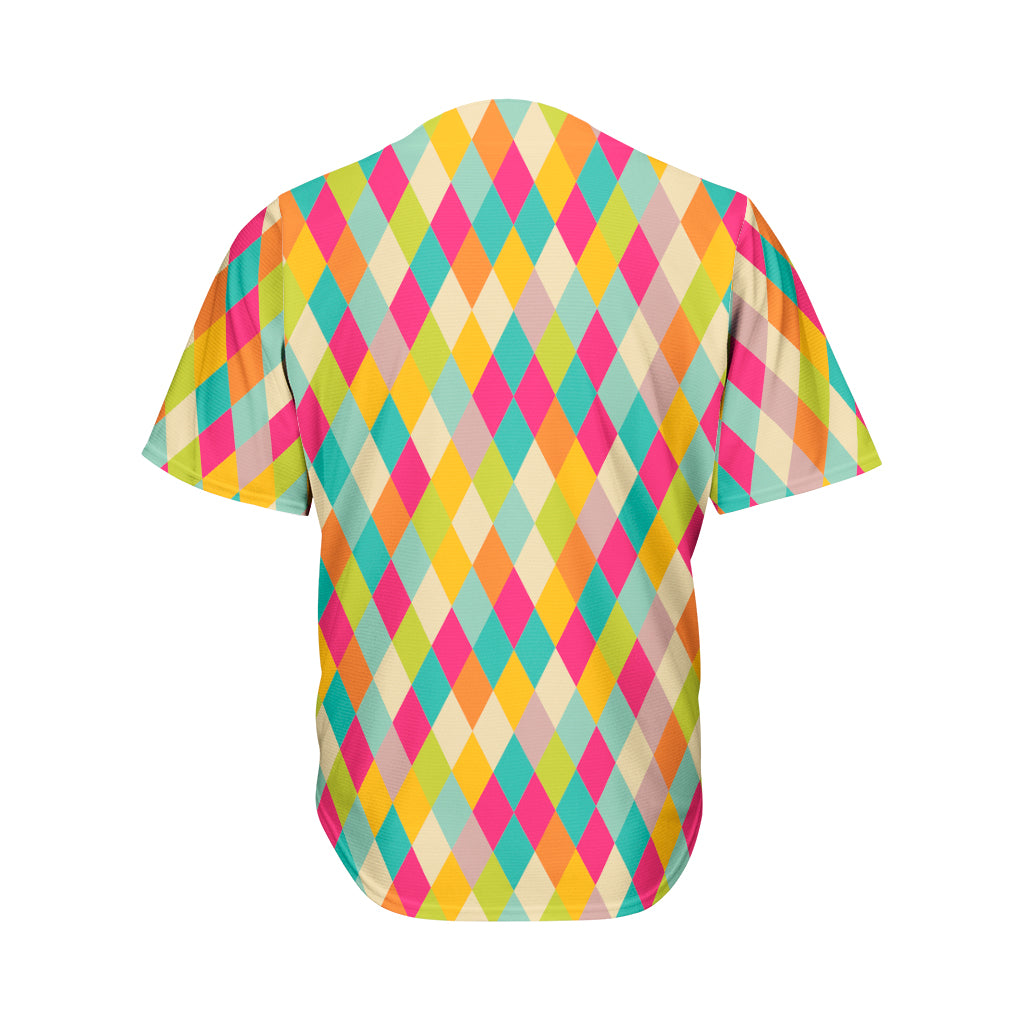 Retro Harlequin Pattern Print Men's Baseball Jersey
