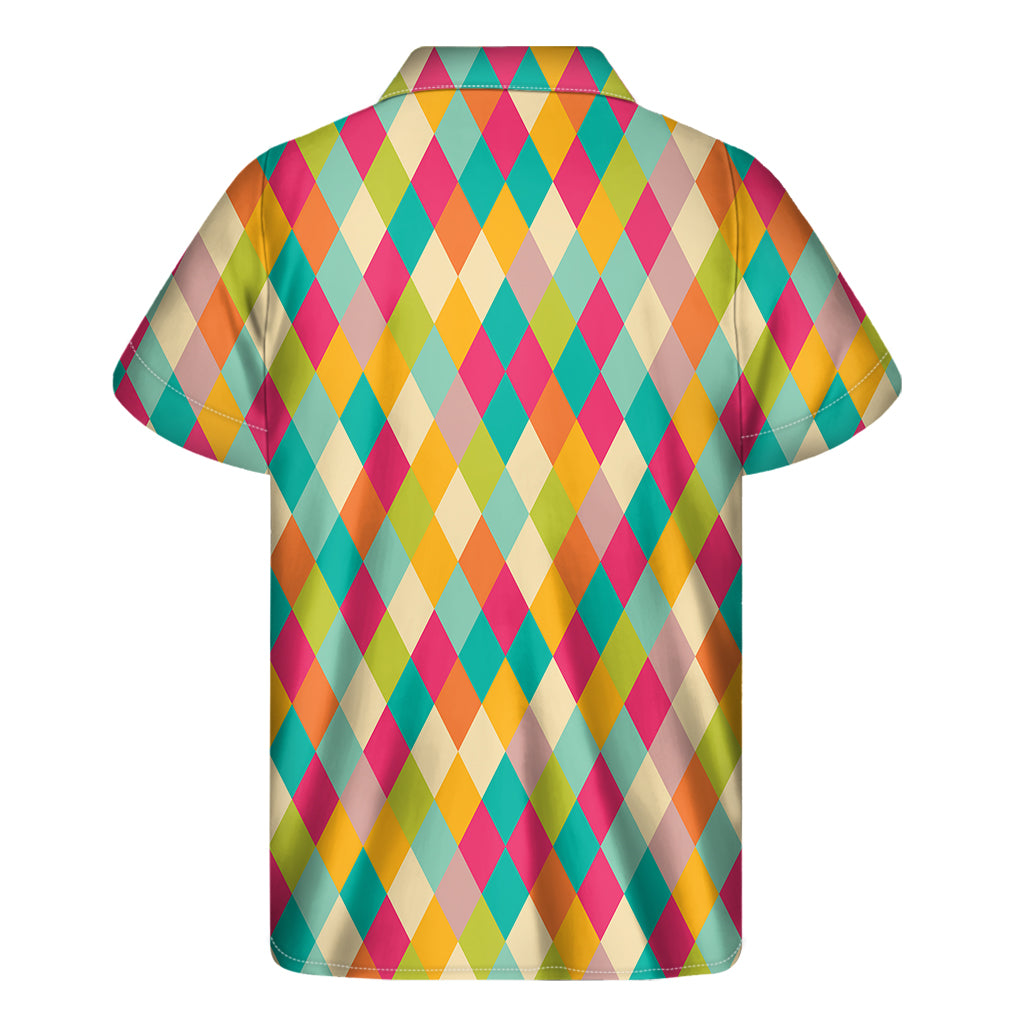Retro Harlequin Pattern Print Men's Short Sleeve Shirt