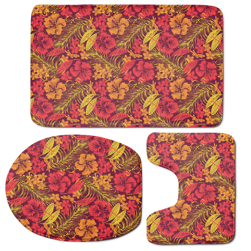 Retro Hawaiian Tropical Floral Print 3 Piece Bath Mat Set