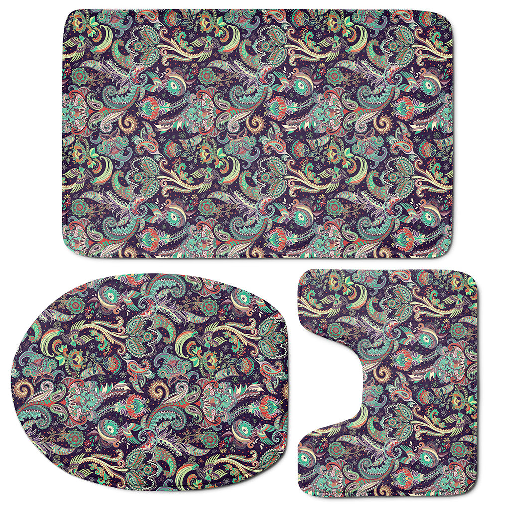 Retro Indian Paisley Pattern Print 3 Piece Bath Mat Set