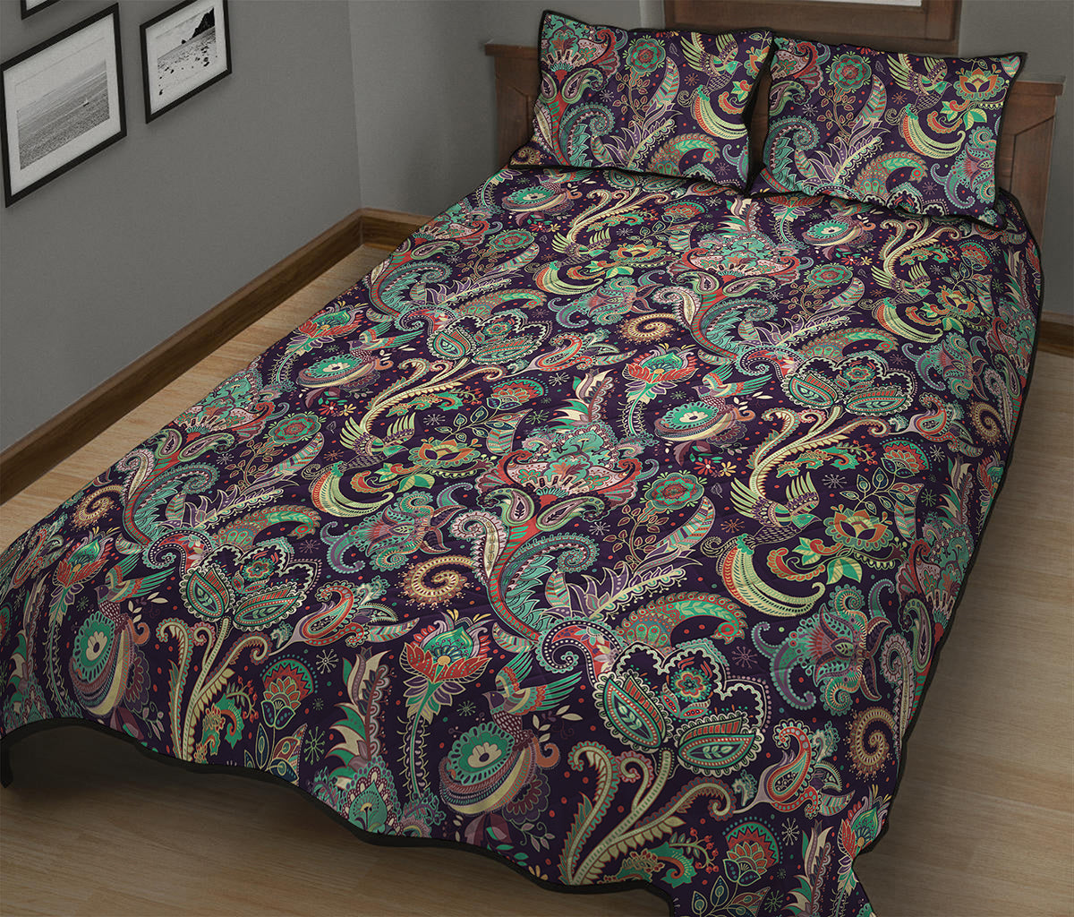 Retro Indian Paisley Pattern Print Quilt Bed Set