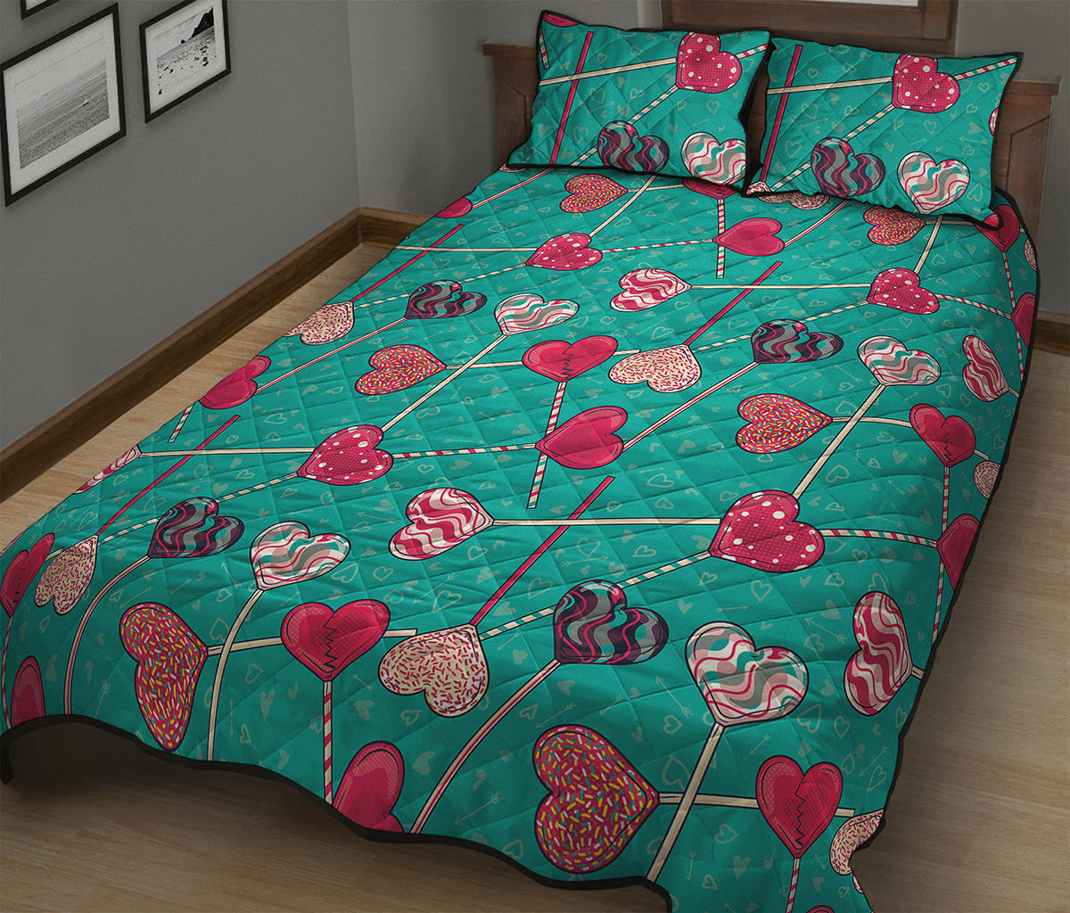 Retro Lollipop Pattern Print Quilt Bed Set