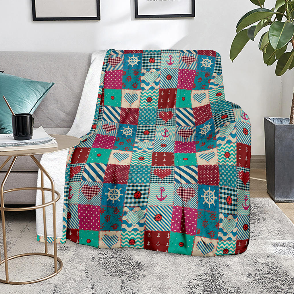 Retro Nautical Patchwork Pattern Print Blanket