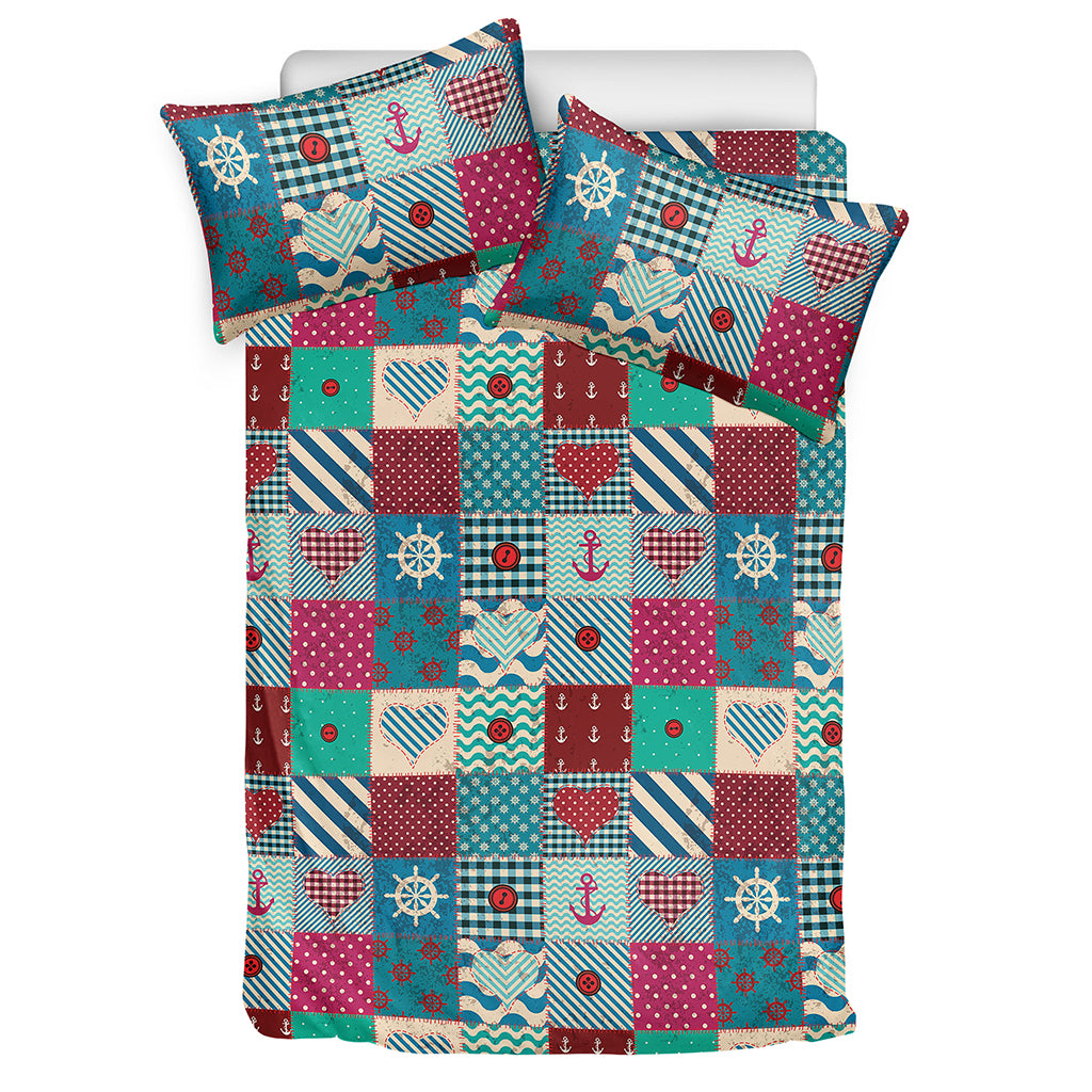 Retro Nautical Patchwork Pattern Print Duvet Cover Bedding Set
