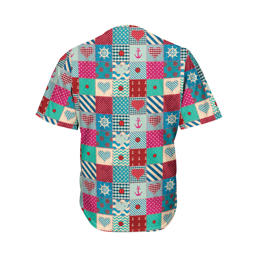 Retro Nautical Patchwork Pattern Print Men's Baseball Jersey