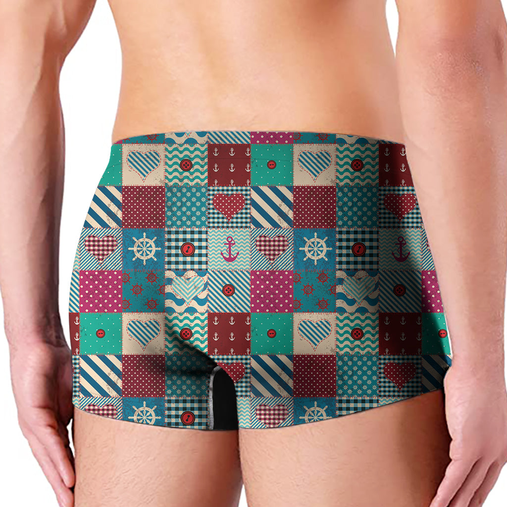 Retro Nautical Patchwork Pattern Print Men's Boxer Briefs