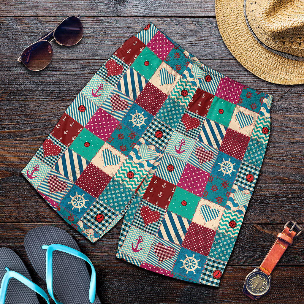 Retro Nautical Patchwork Pattern Print Men's Shorts