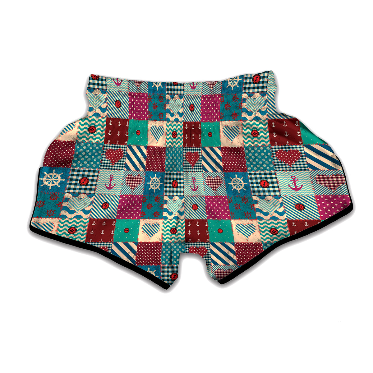 Retro Nautical Patchwork Pattern Print Muay Thai Boxing Shorts