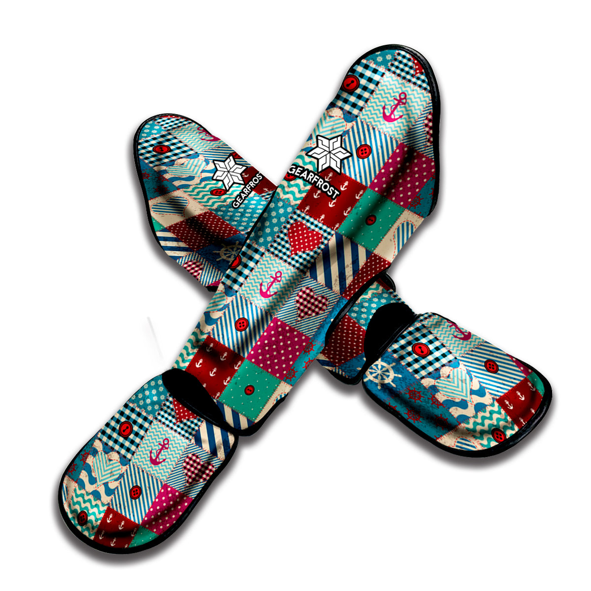 Retro Nautical Patchwork Pattern Print Muay Thai Shin Guard