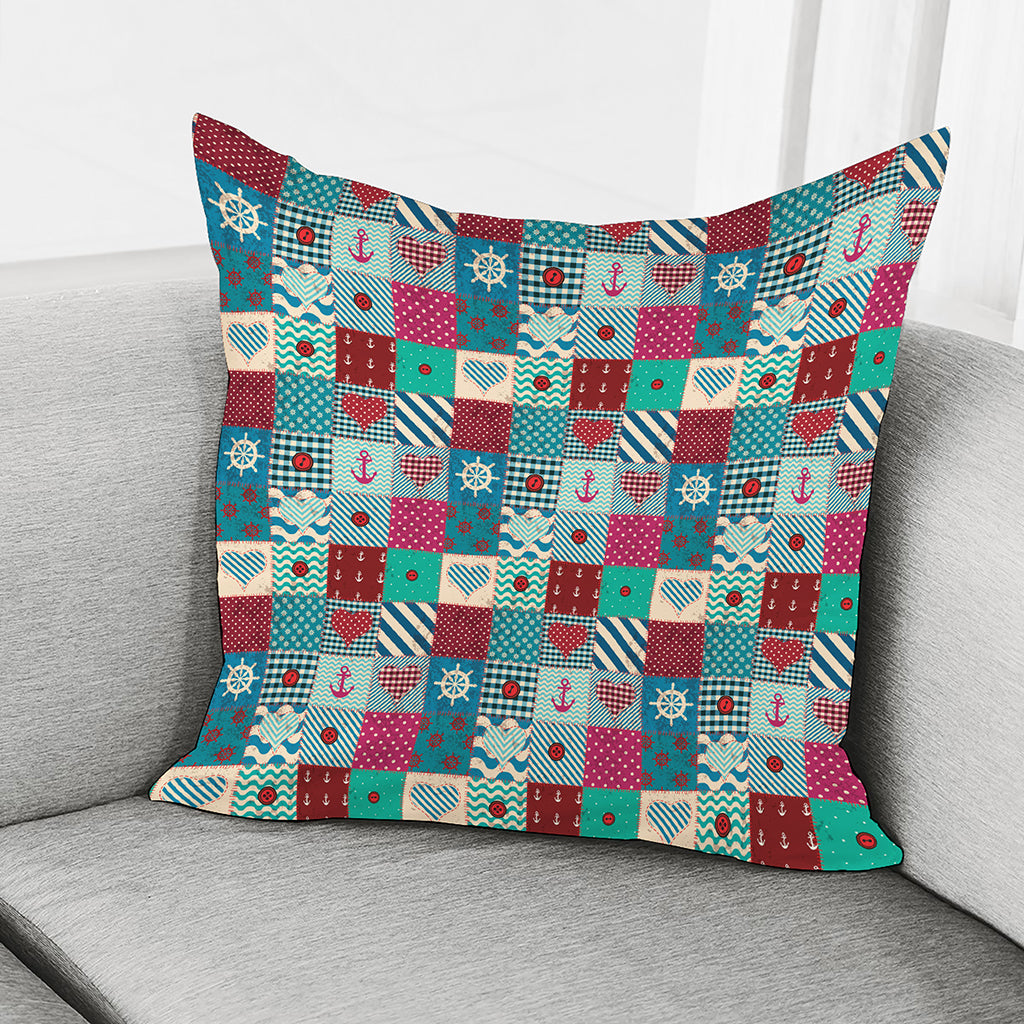 Retro Nautical Patchwork Pattern Print Pillow Cover