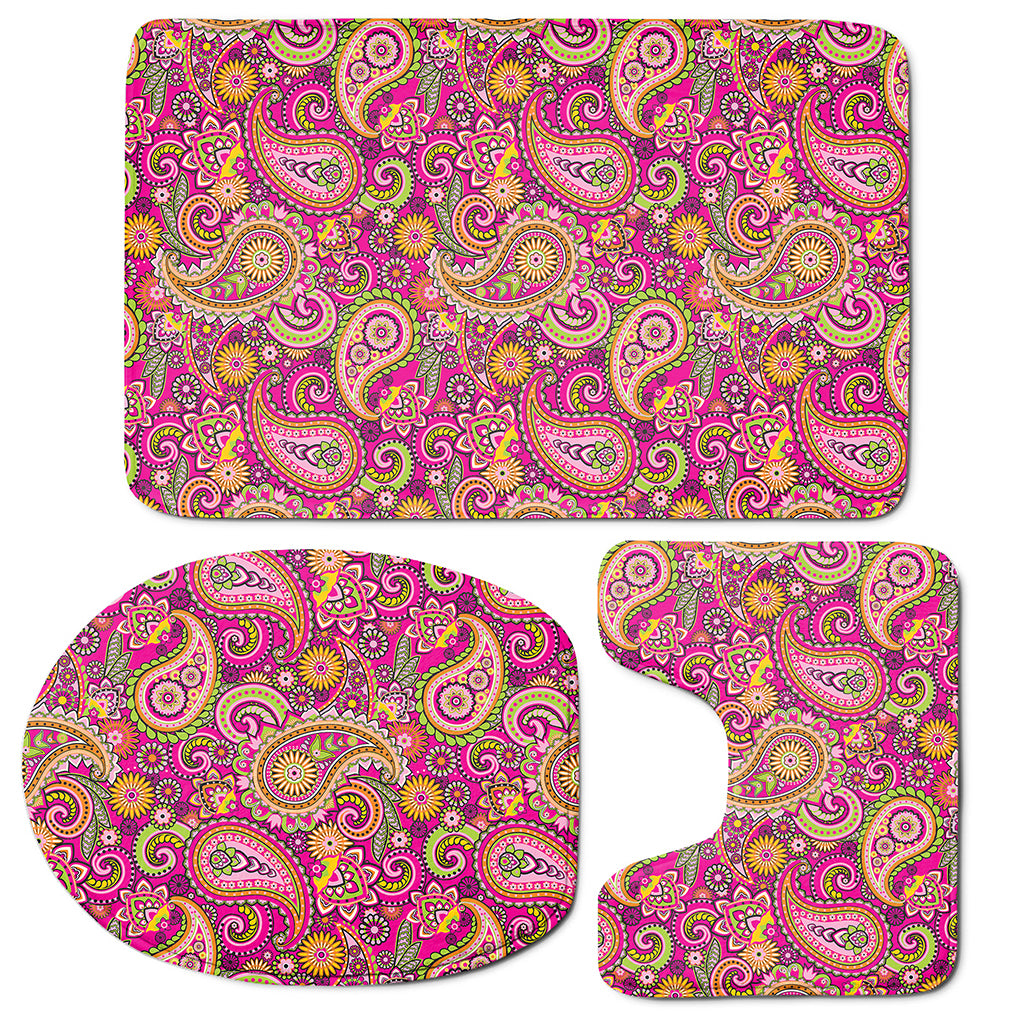 Retro Paisley Pattern Print 3 Piece Bath Mat Set