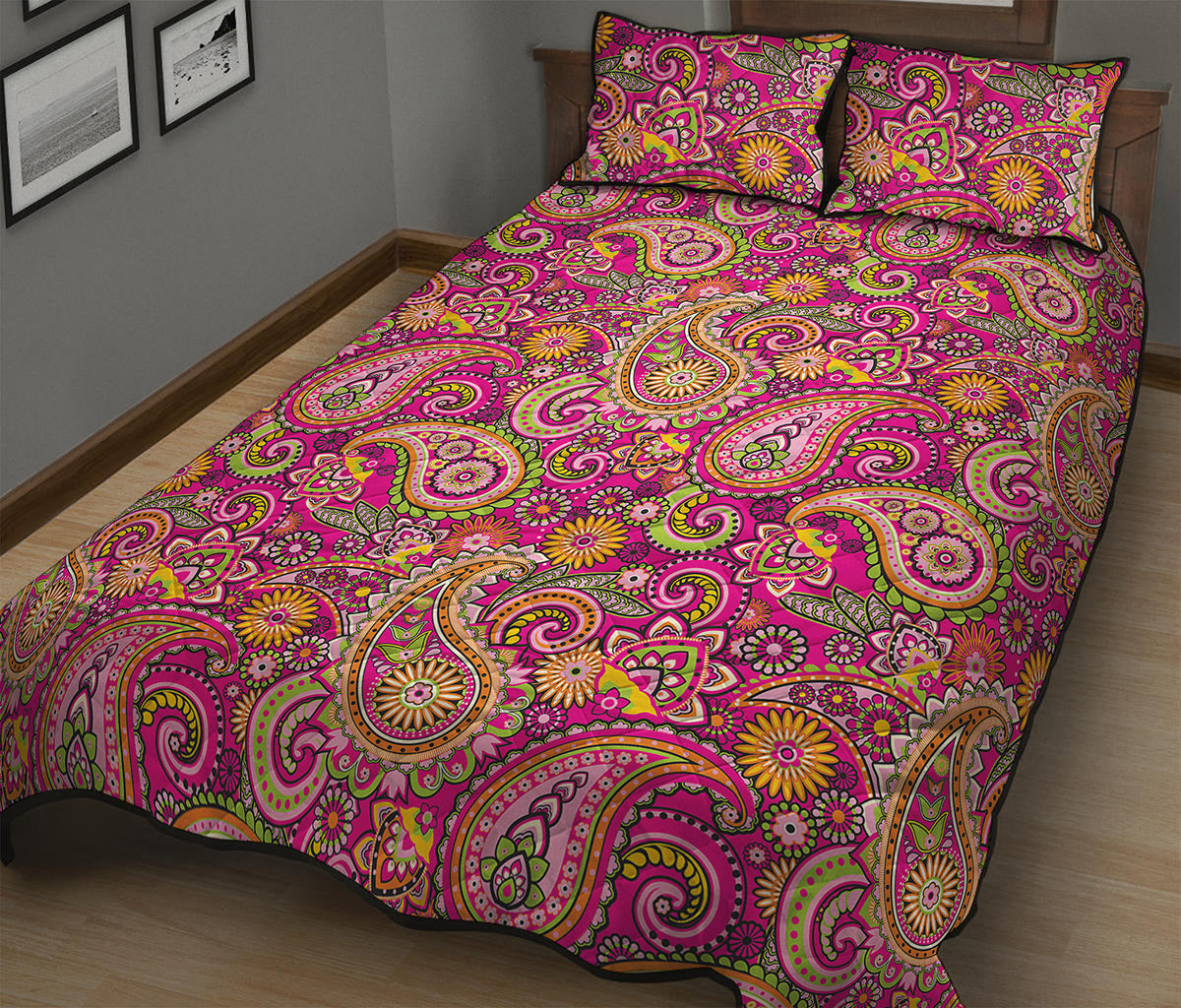 Retro Paisley Pattern Print Quilt Bed Set