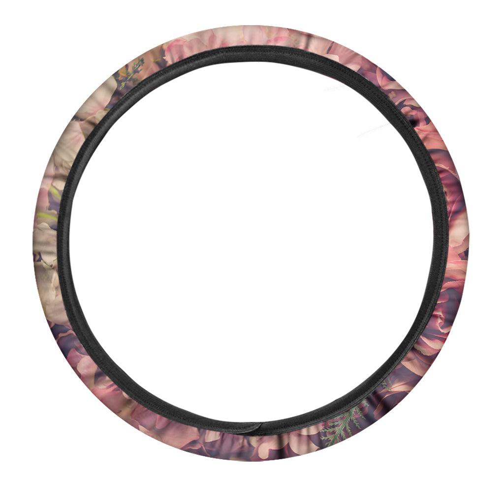 Retro Pink Roses Floral Print Car Steering Wheel Cover