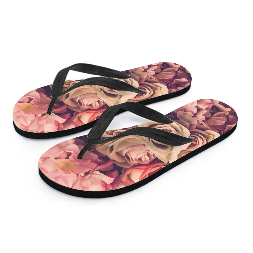 Retro Pink Roses Floral Print Flip Flops